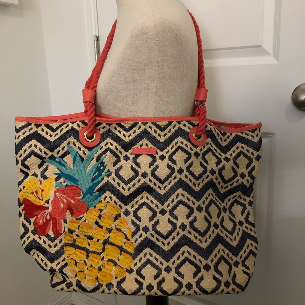 Vera Bradley Embroidered Floral and Pineapple Tote